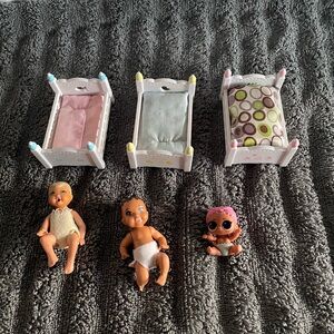 Barbie Doll Bed Set with Pink and Blue Bedding